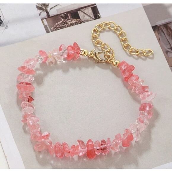 $40 Natural Stone Bracelet*Watermelon Crystal* Gold Plated* Adjustable - Picture 1 of 1